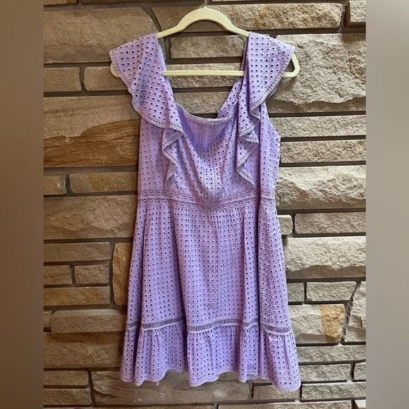 ALICE + OLIVIA Remada Eyelet Cotton Ruffle Dress Cotton Lavender size 10 - Picture 2 of 12